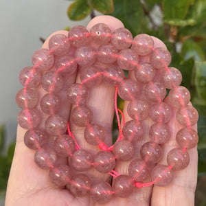 Strawberry Quartz 8mm round natural gemstone beads 15" strand - Oz Beads 