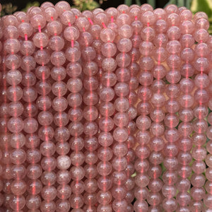 Strawberry Quartz 8mm round natural gemstone beads 15" strand - Oz Beads 