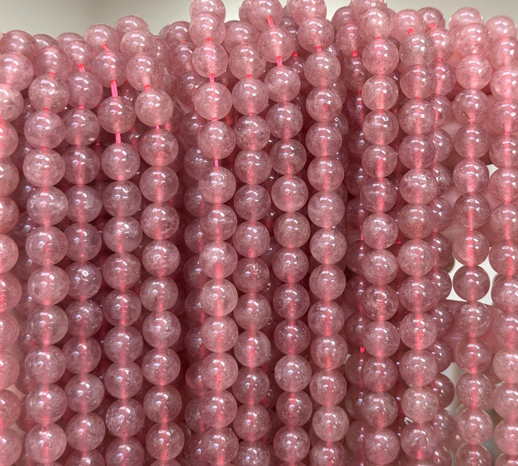 Strawberry Quartz 8mm round natural gemstone beads 15" strand - Oz Beads 