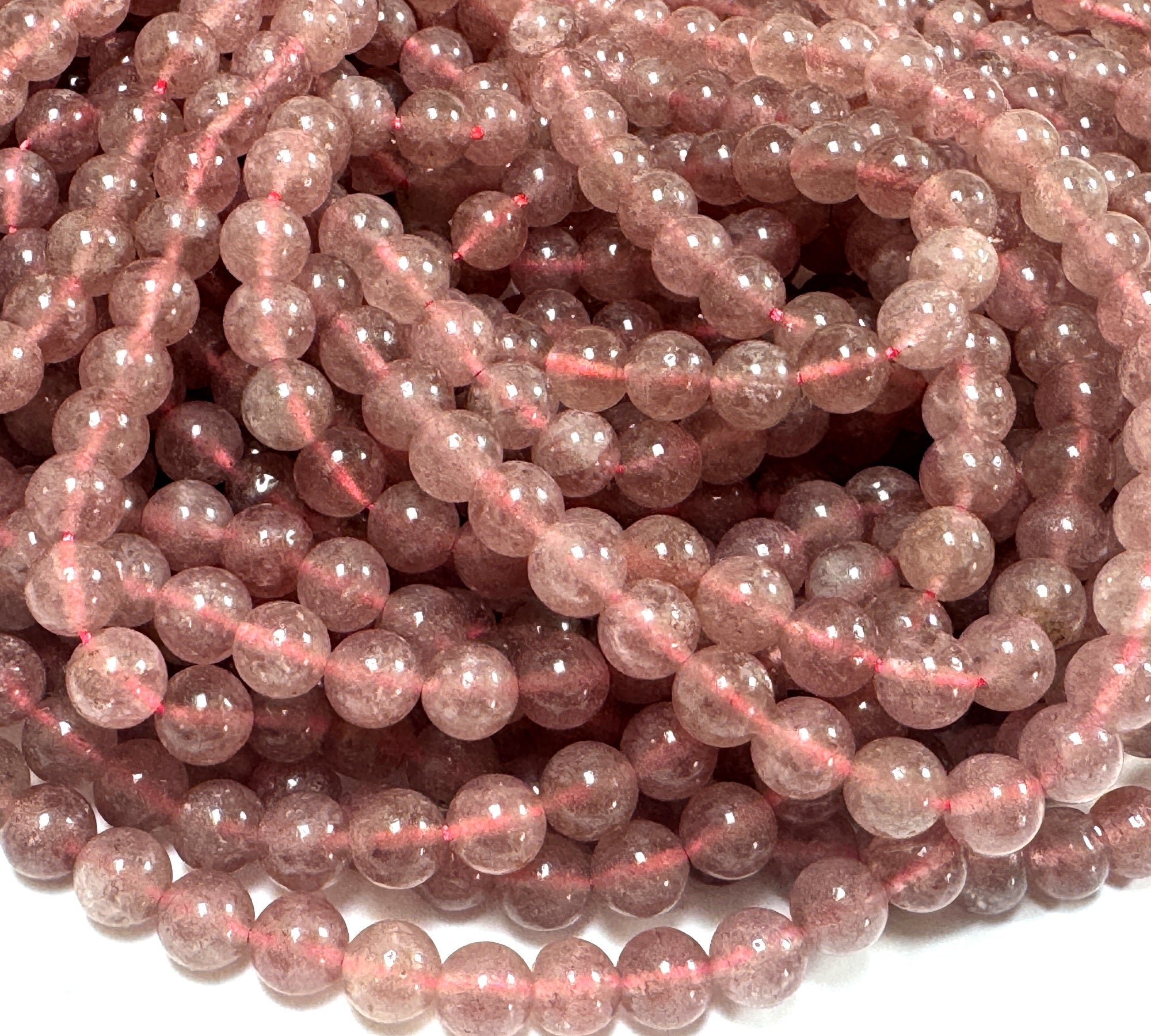 Strawberry Quartz 8mm round natural gemstone beads 15" strand - Oz Beads 
