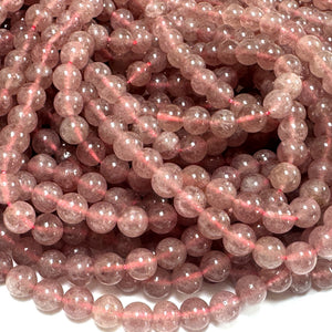 Strawberry Quartz 8mm round natural gemstone beads 15" strand - Oz Beads 