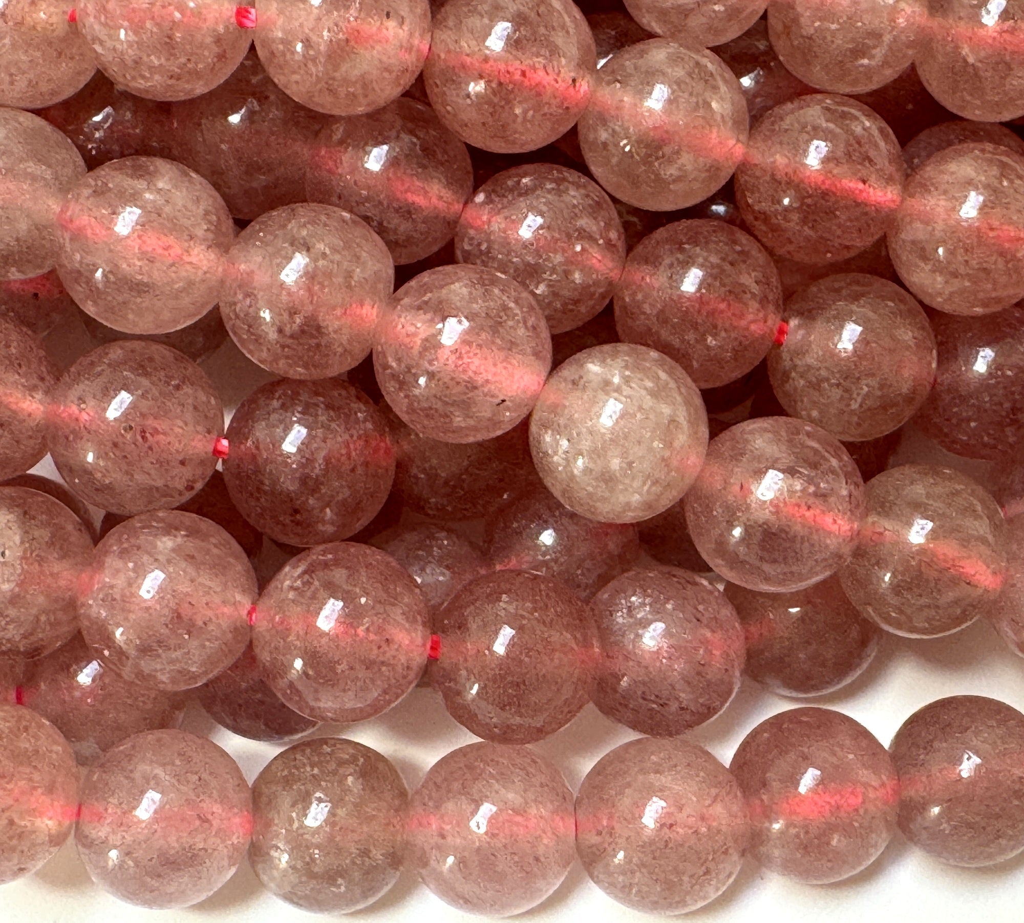 Strawberry Quartz 8mm round natural gemstone beads 15" strand - Oz Beads 
