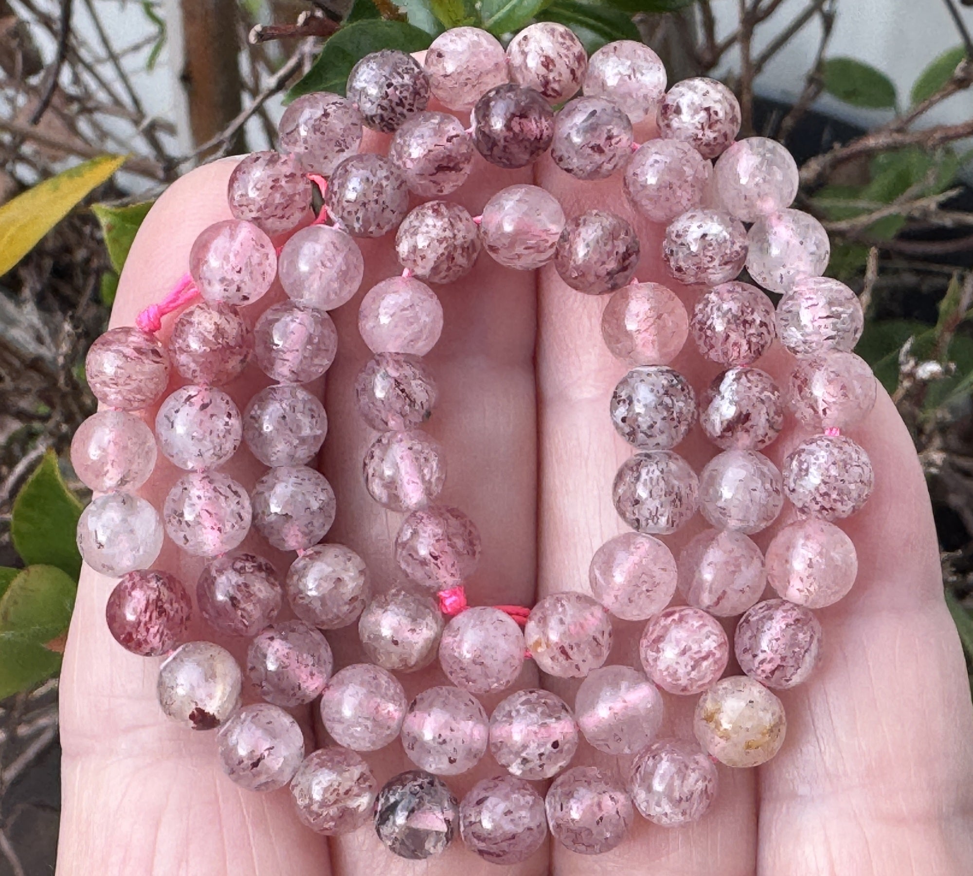 Strawberry Quartz Lepidocrocite 6mm round natural gemstone beads 15.5" strand - Oz Beads 