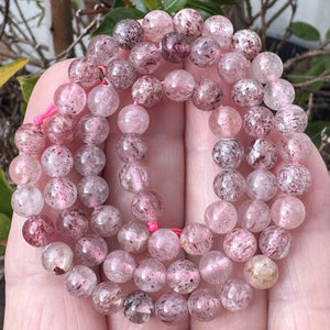 Strawberry Quartz Lepidocrocite 6mm round natural gemstone beads 15.5" strand - Oz Beads 