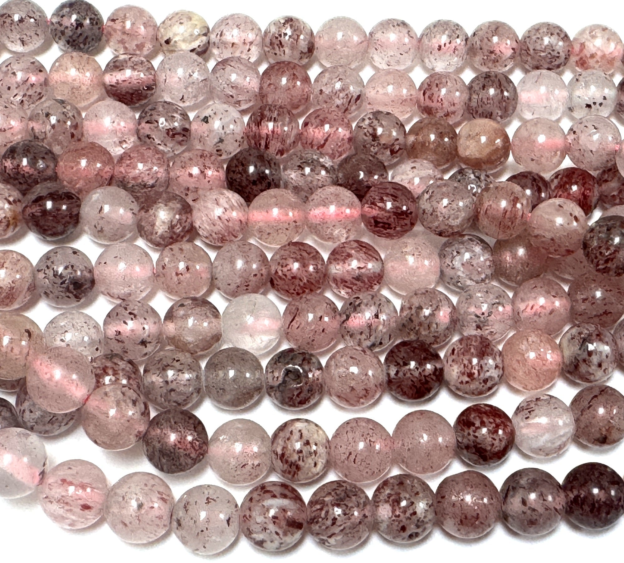 Strawberry Quartz Lepidocrocite 6mm round natural gemstone beads 15.5" strand - Oz Beads 