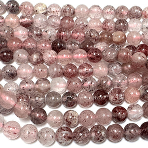 Strawberry Quartz Lepidocrocite 6mm round natural gemstone beads 15.5" strand - Oz Beads 