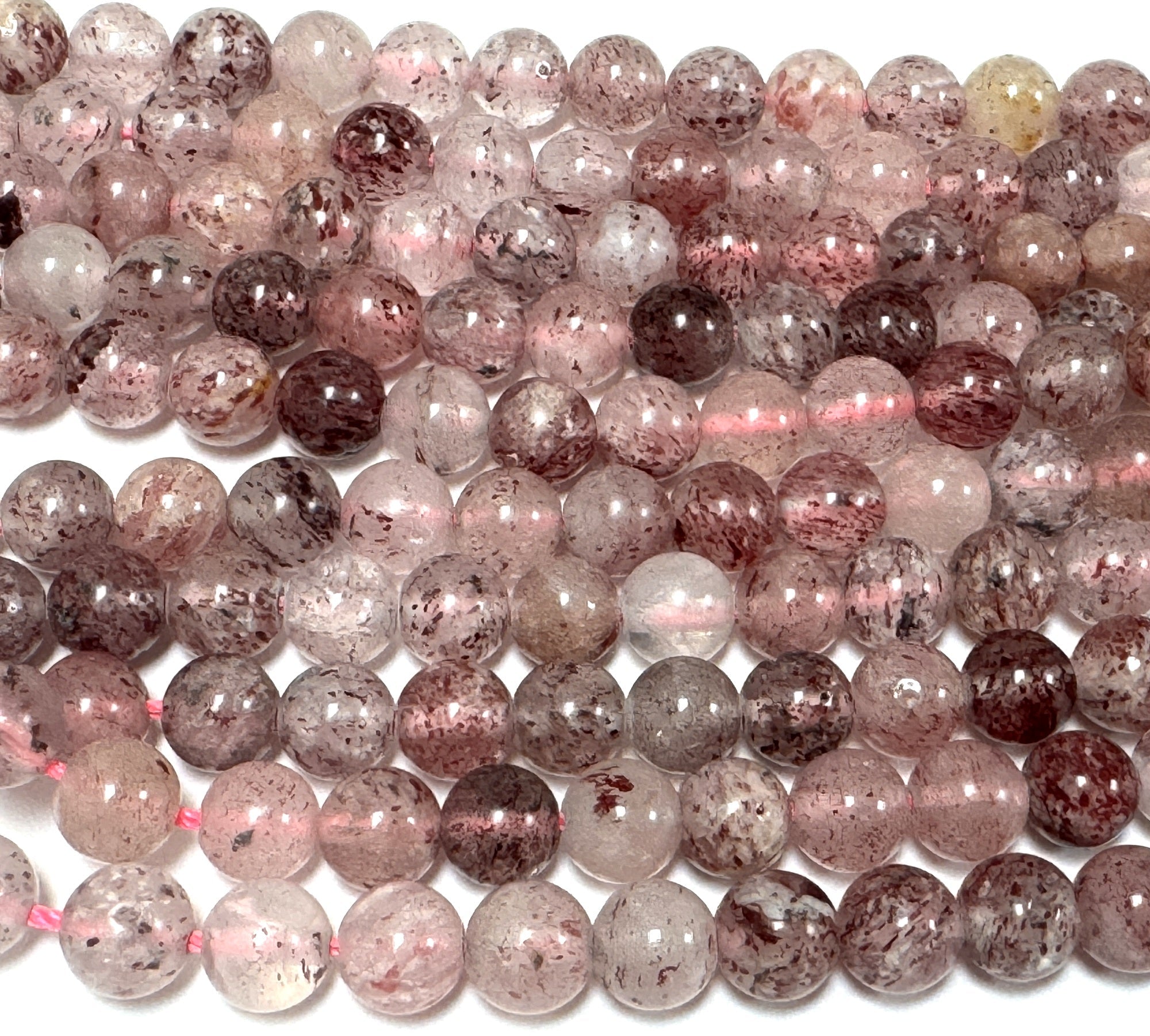 Strawberry Quartz Lepidocrocite 6mm round natural gemstone beads 15.5" strand - Oz Beads 
