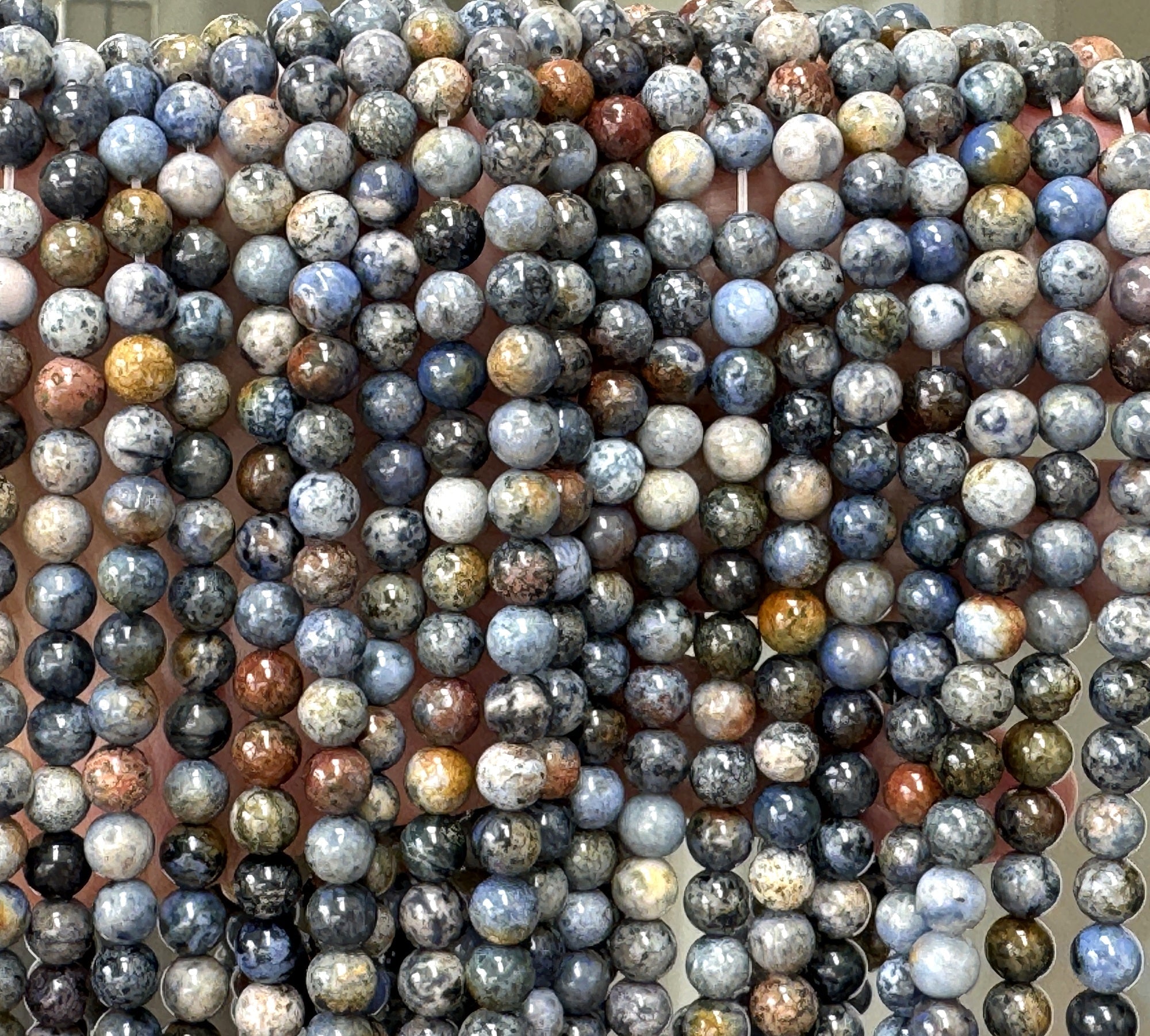 Sunset Dumortierite 6mm round gemstone beads 15" strand - Oz Beads 