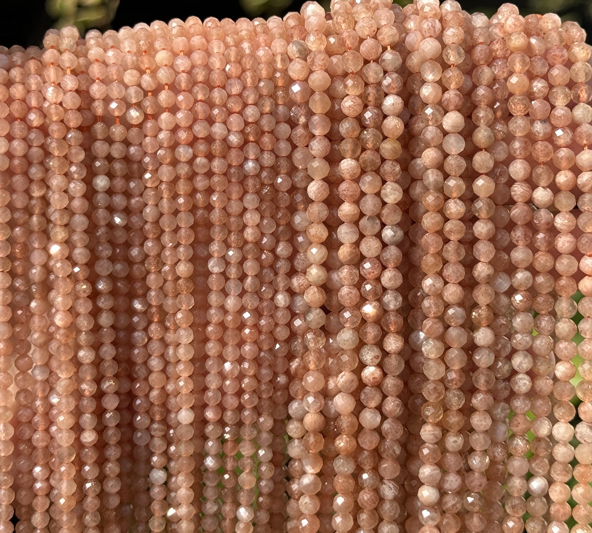 Sunstone 3mm 4mm faceted round natural gemstone beads 15.5" strand - Oz Beads 