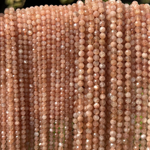 Sunstone 3mm 4mm faceted round natural gemstone beads 15.5" strand - Oz Beads 