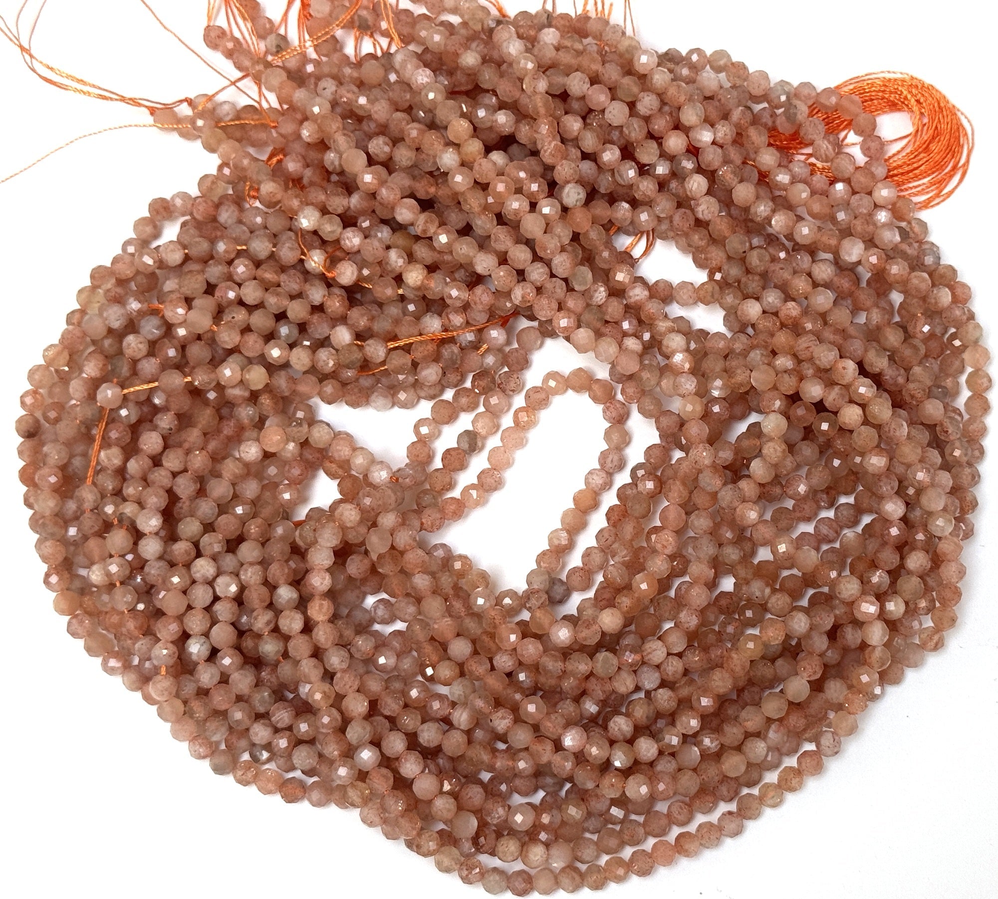 Sunstone 3mm 4mm faceted round natural gemstone beads 15.5" strand - Oz Beads 