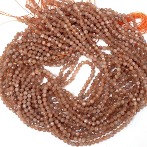 Sunstone 3mm 4mm faceted round natural gemstone beads 15.5" strand - Oz Beads 