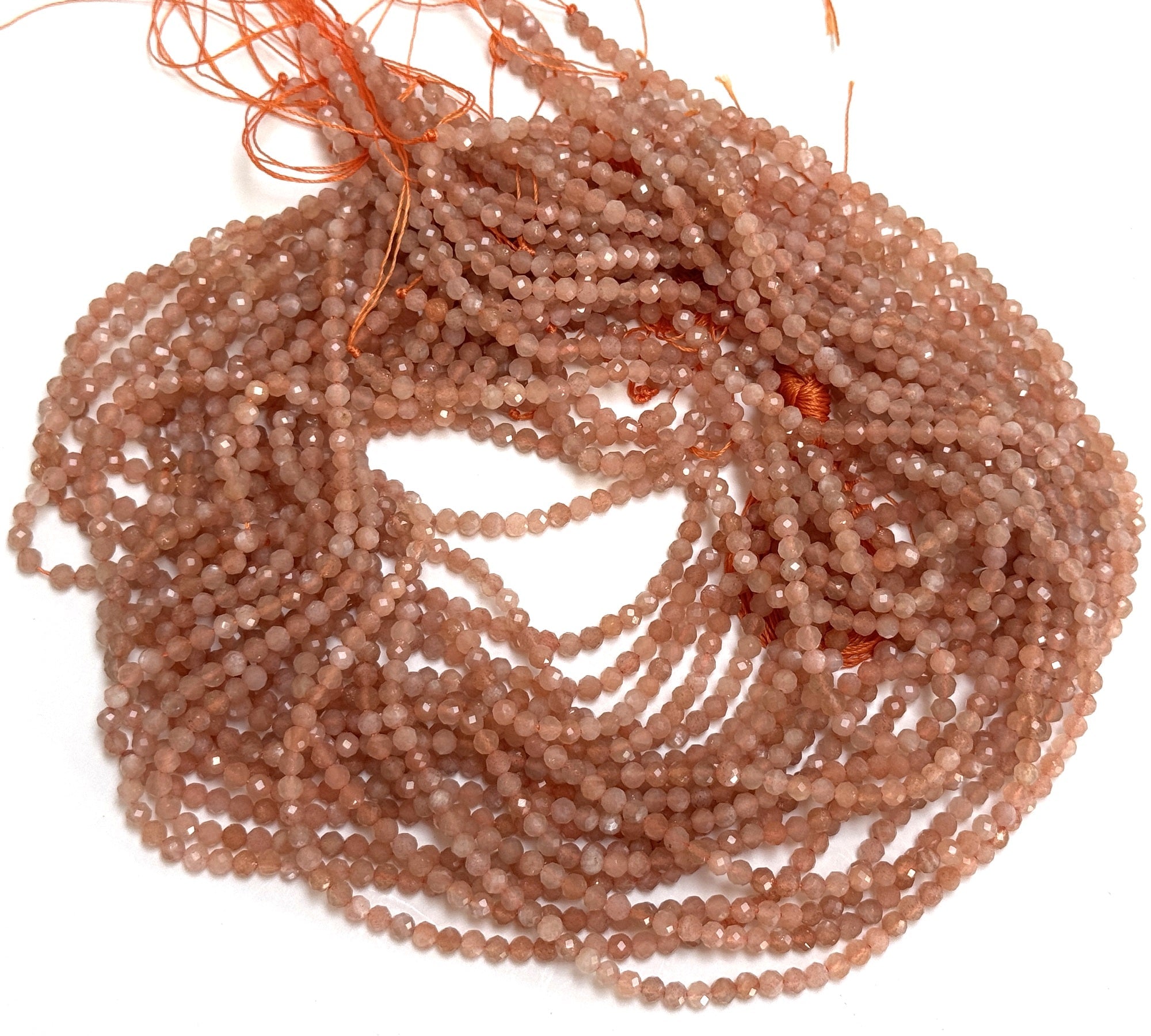 Sunstone 3mm 4mm faceted round natural gemstone beads 15.5" strand - Oz Beads 