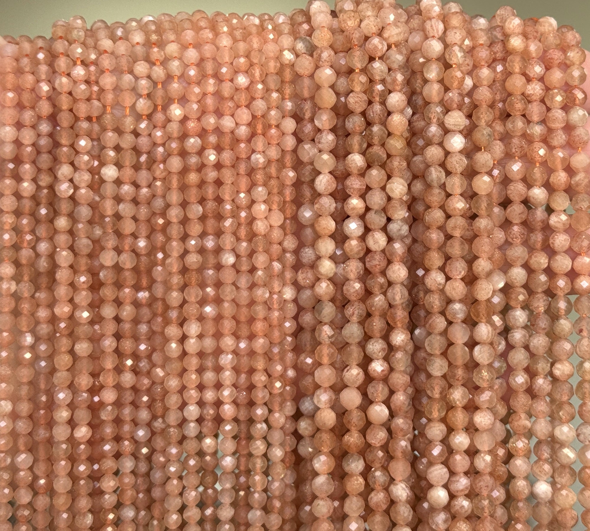 Sunstone 3mm 4mm faceted round natural gemstone beads 15.5" strand - Oz Beads 