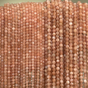 Sunstone 3mm 4mm faceted round natural gemstone beads 15.5" strand - Oz Beads 