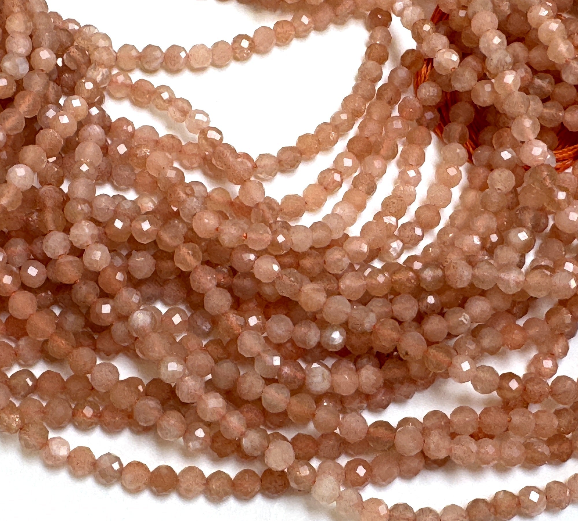Sunstone 3mm 4mm faceted round natural gemstone beads 15.5" strand - Oz Beads 