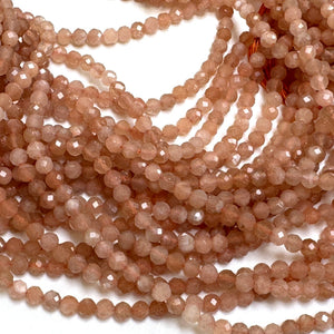 Sunstone 3mm 4mm faceted round natural gemstone beads 15.5" strand - Oz Beads 