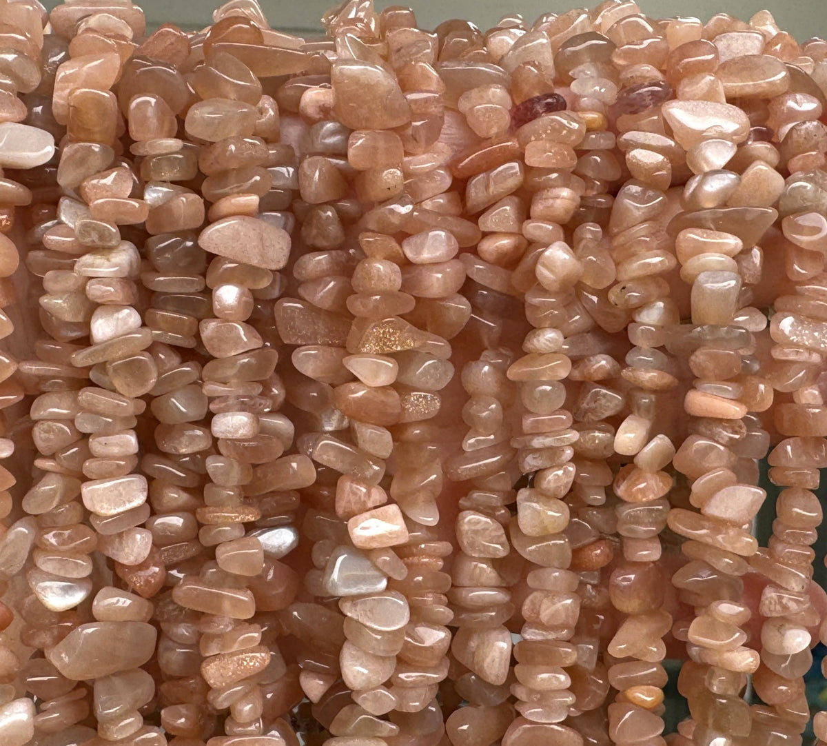 Orange Sunstone 7-10mm chip beads natural gemstone chips 32" strand - Oz Beads 