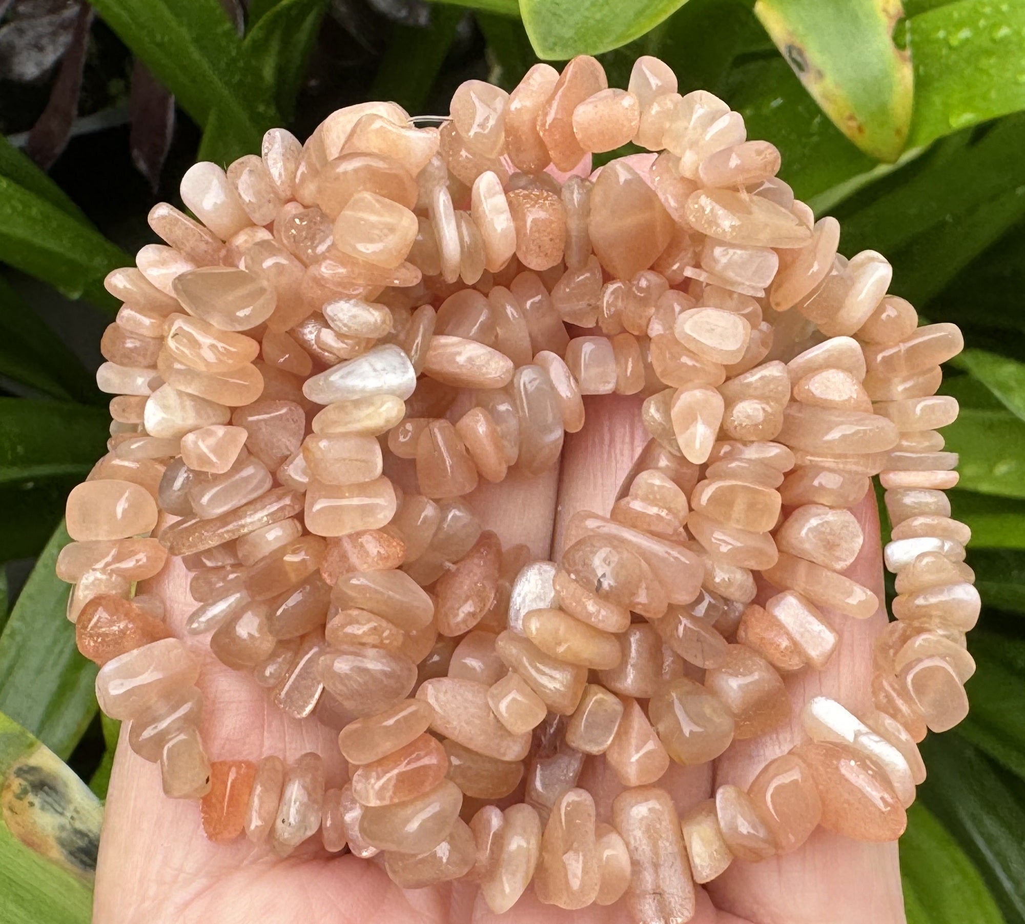Orange Sunstone 7-10mm chip beads natural gemstone chips 32" strand - Oz Beads 