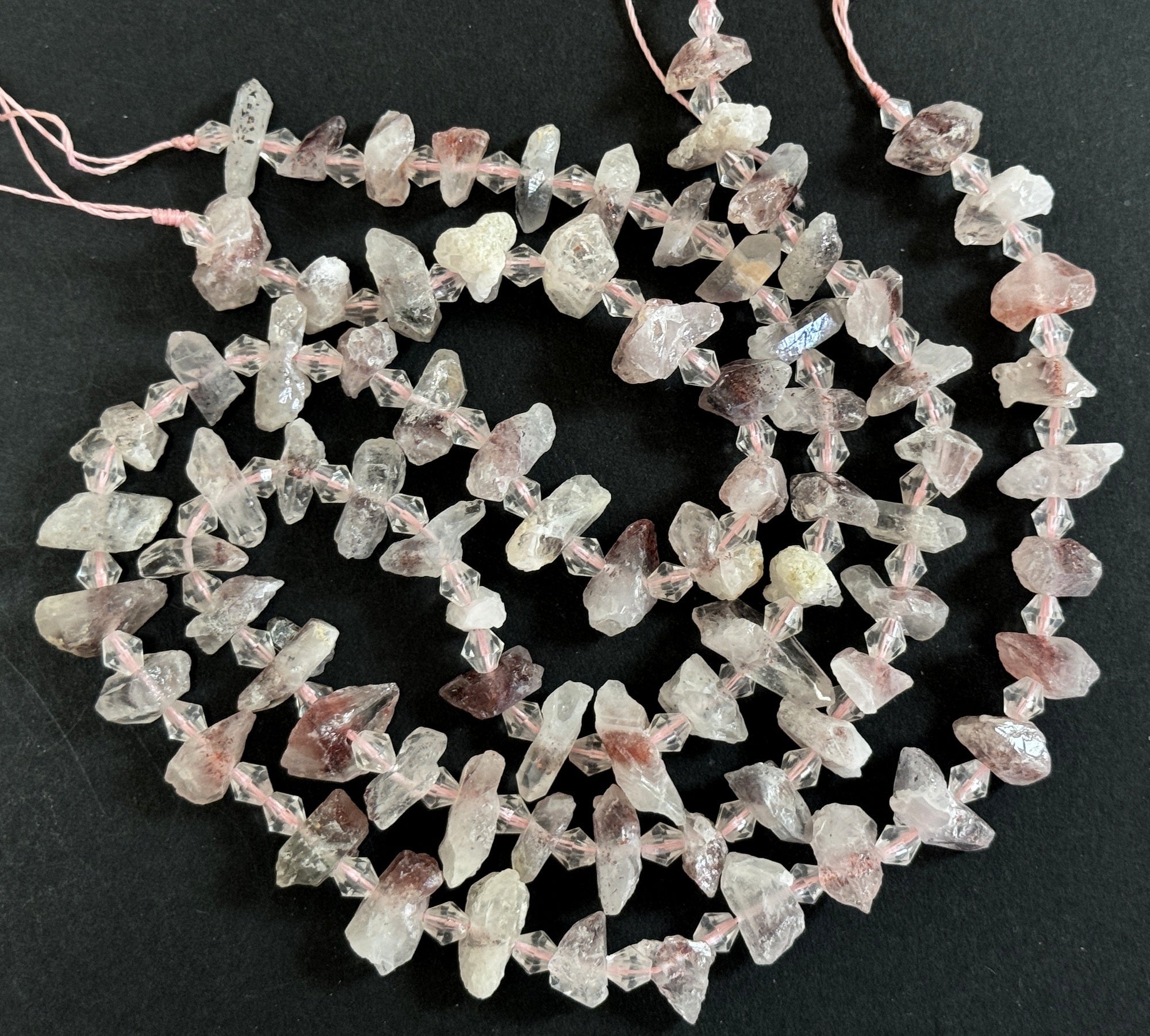 Super 7 Lepidocrocite Quartz natural raw rough crystal points nugget beads  16" strand - Oz Beads 