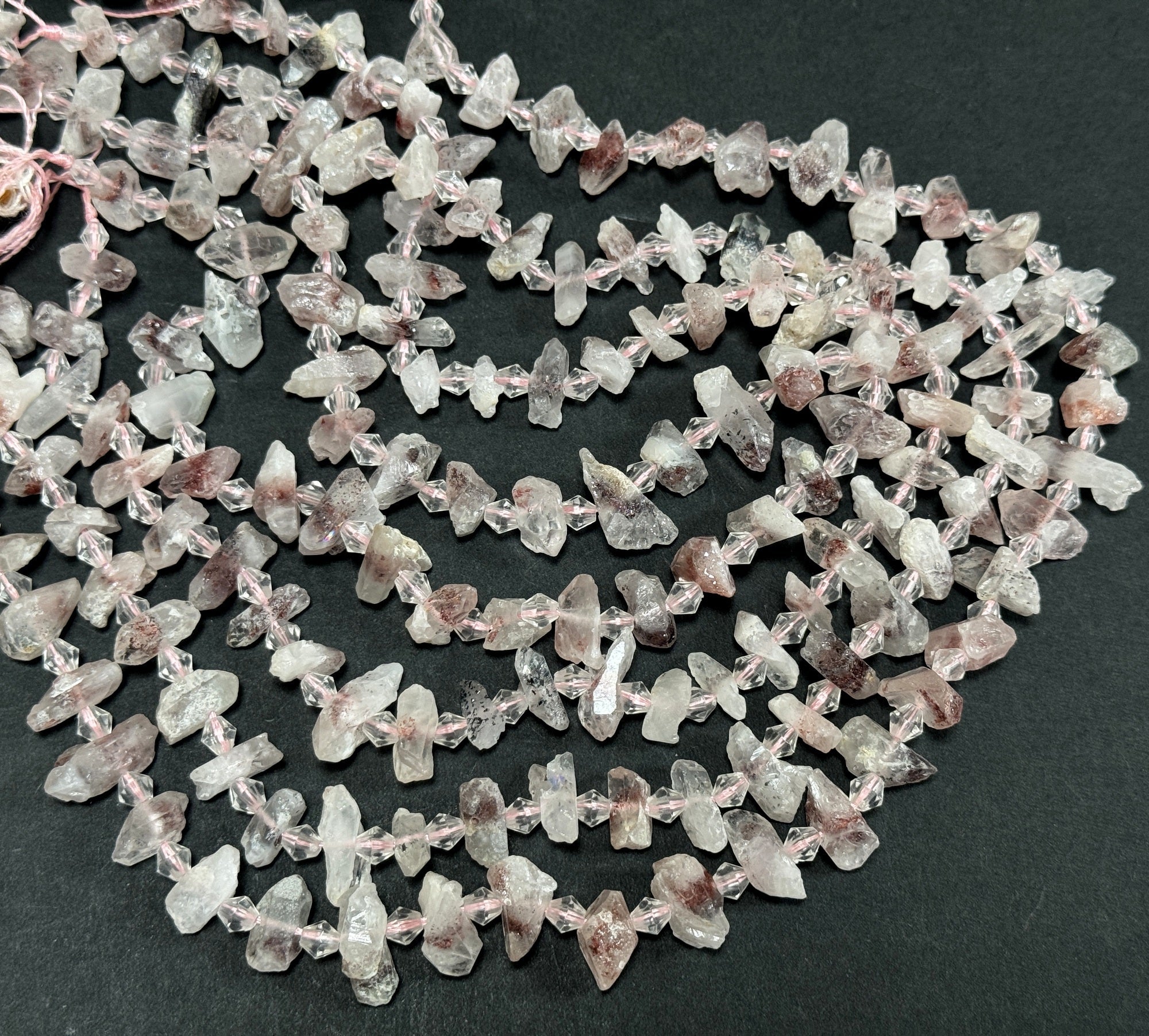Super 7 Lepidocrocite Quartz natural raw rough crystal points nugget beads  16" strand - Oz Beads 
