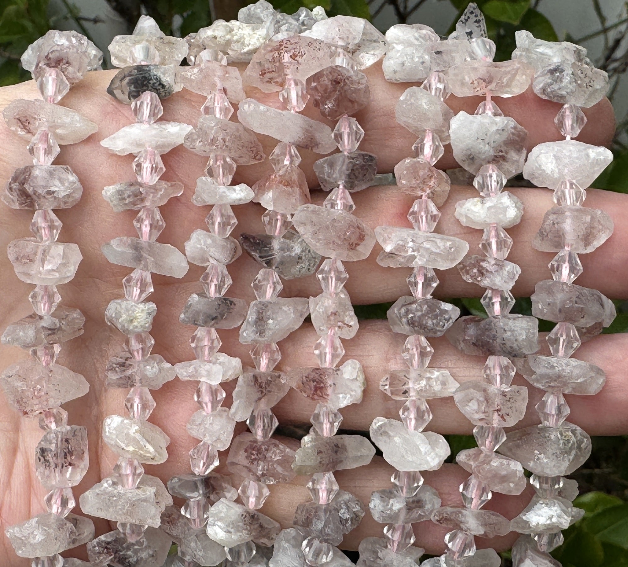 Super 7 Lepidocrocite Quartz natural raw rough crystal points nugget beads  16" strand - Oz Beads 