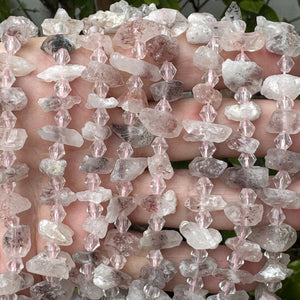 Super 7 Lepidocrocite Quartz natural raw rough crystal points nugget beads  16" strand - Oz Beads 
