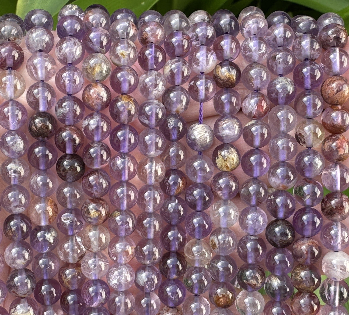 Super Seven Cacoxenite Amethyst 6mm round beads 15.5" strand - Oz Beads 