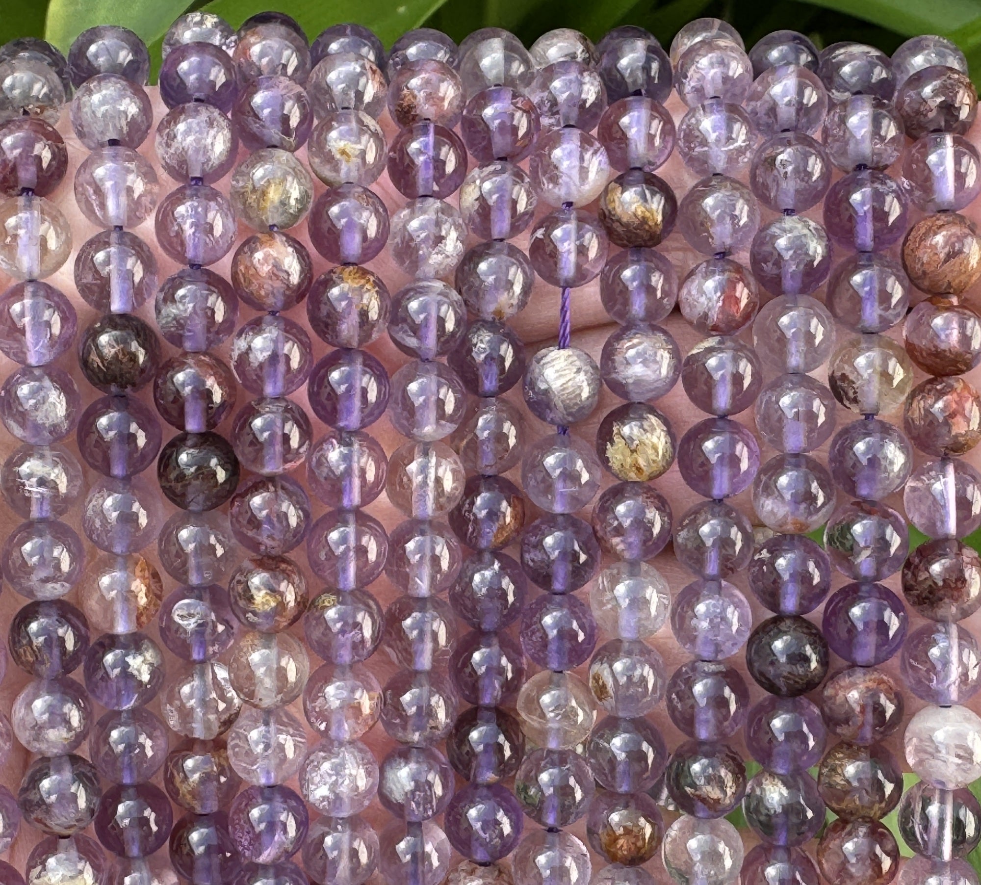 Super Seven Cacoxenite Amethyst 6mm round beads 15.5" strand - Oz Beads 