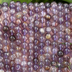Super Seven Cacoxenite Amethyst 6mm round beads 15.5" strand - Oz Beads 