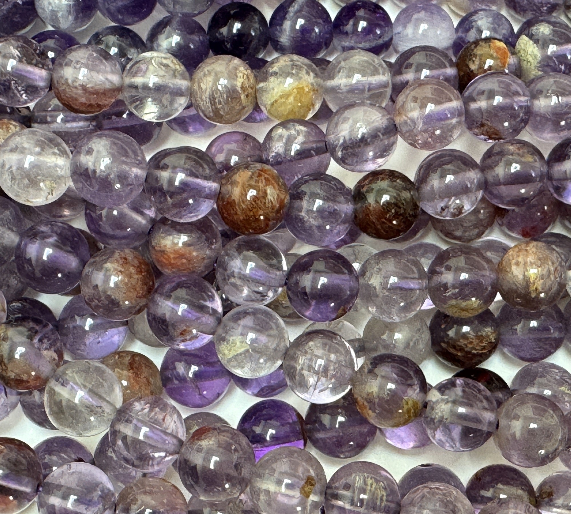 Super Seven Cacoxenite Amethyst 6mm round beads 15.5" strand - Oz Beads 