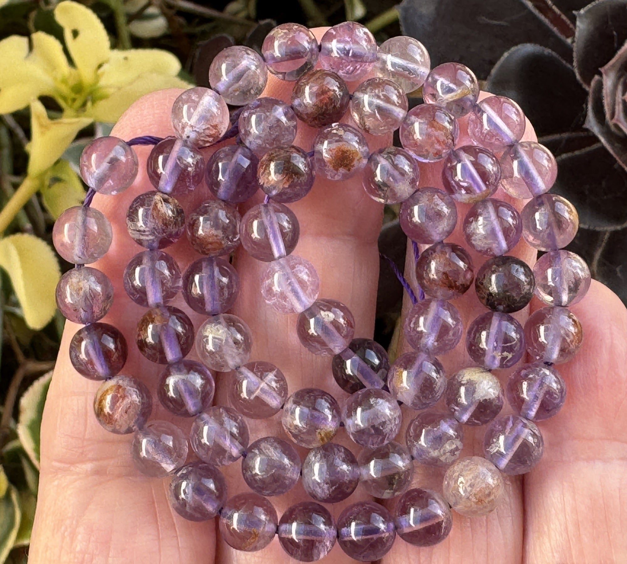 Super Seven Cacoxenite Amethyst 6mm round beads 15.5" strand - Oz Beads 