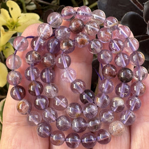 Super Seven Cacoxenite Amethyst 6mm round beads 15.5" strand - Oz Beads 