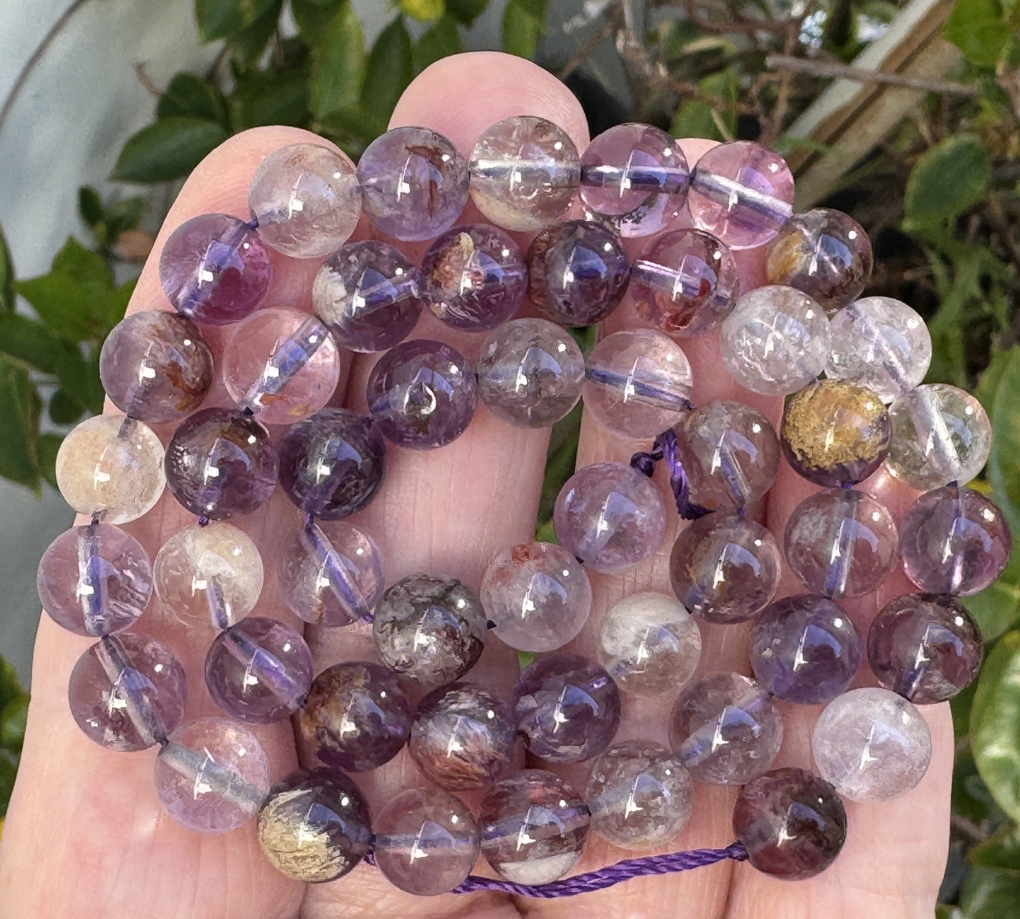 Super Seven Cacoxenite Amethyst 8mm round beads 15.5" strand - Oz Beads 
