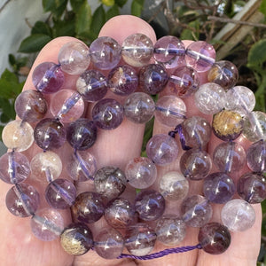 Super Seven Cacoxenite Amethyst 8mm round beads 15.5" strand - Oz Beads 