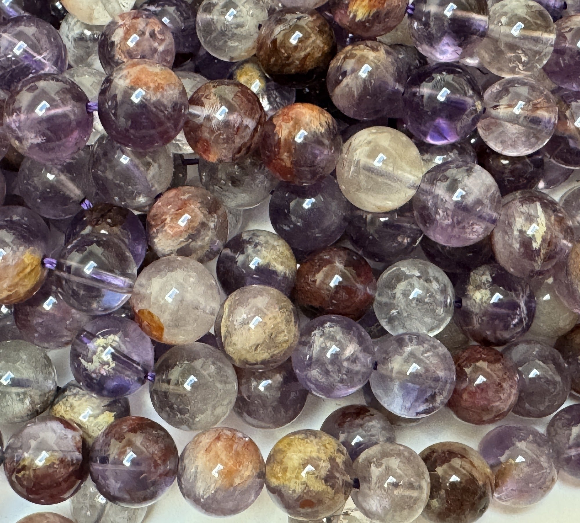 Super Seven Cacoxenite Amethyst 8mm round beads 15.5" strand - Oz Beads 