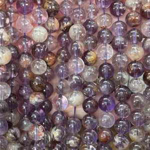 Super Seven Cacoxenite Amethyst 8mm round beads 15.5" strand - Oz Beads 