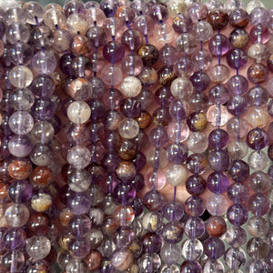 Super Seven Cacoxenite Amethyst 8mm round beads 15.5" strand - Oz Beads 