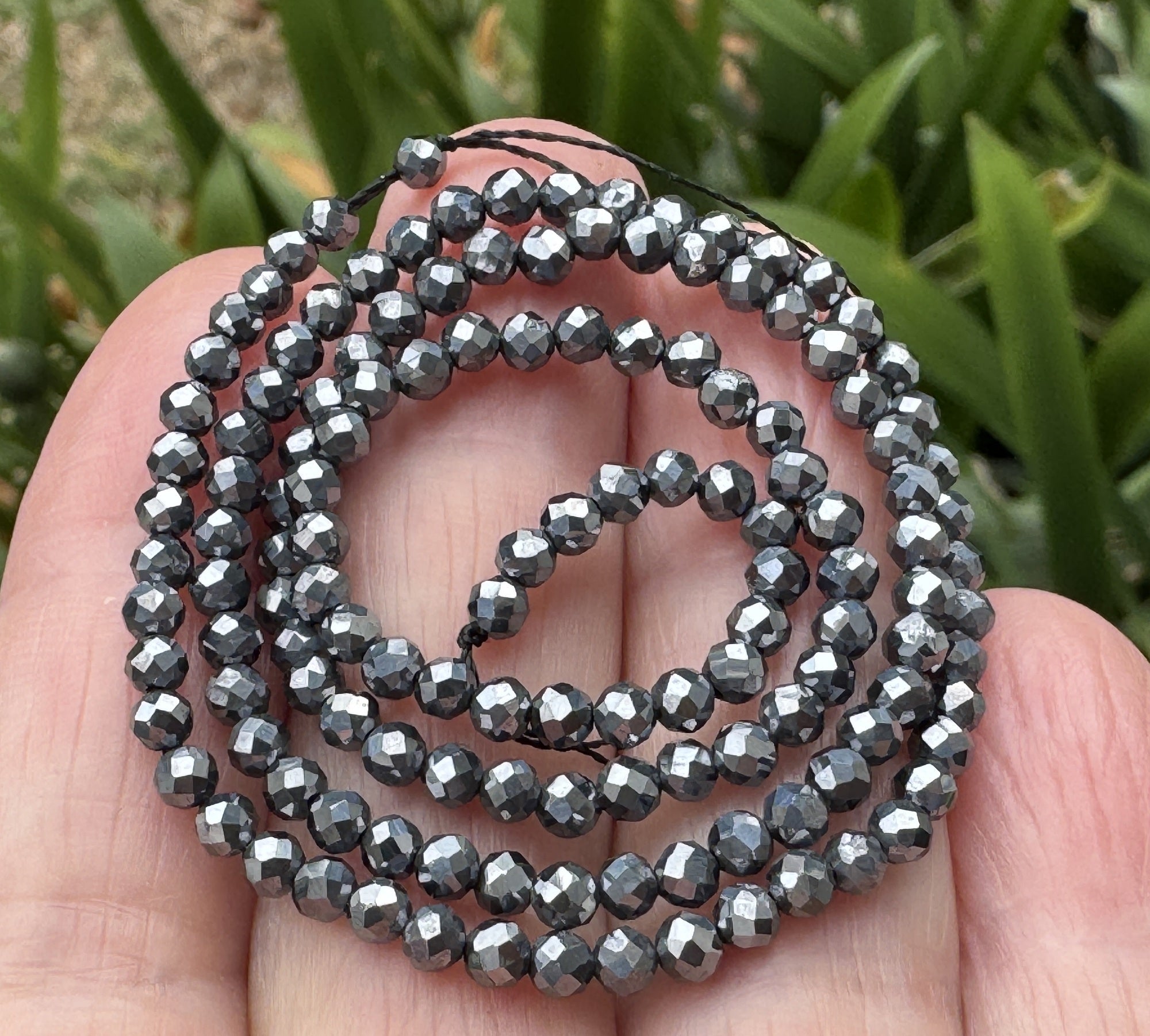 Terahertz 3mm 4mm faceted genuine Terahertz energy stone beads 15.5" strand - Oz Beads 