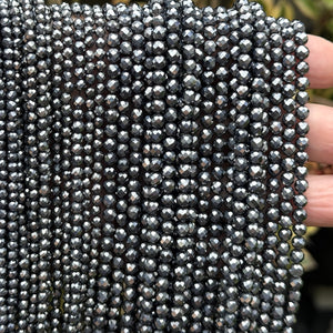 Terahertz 3mm 4mm faceted genuine Terahertz energy stone beads 15.5" strand - Oz Beads 