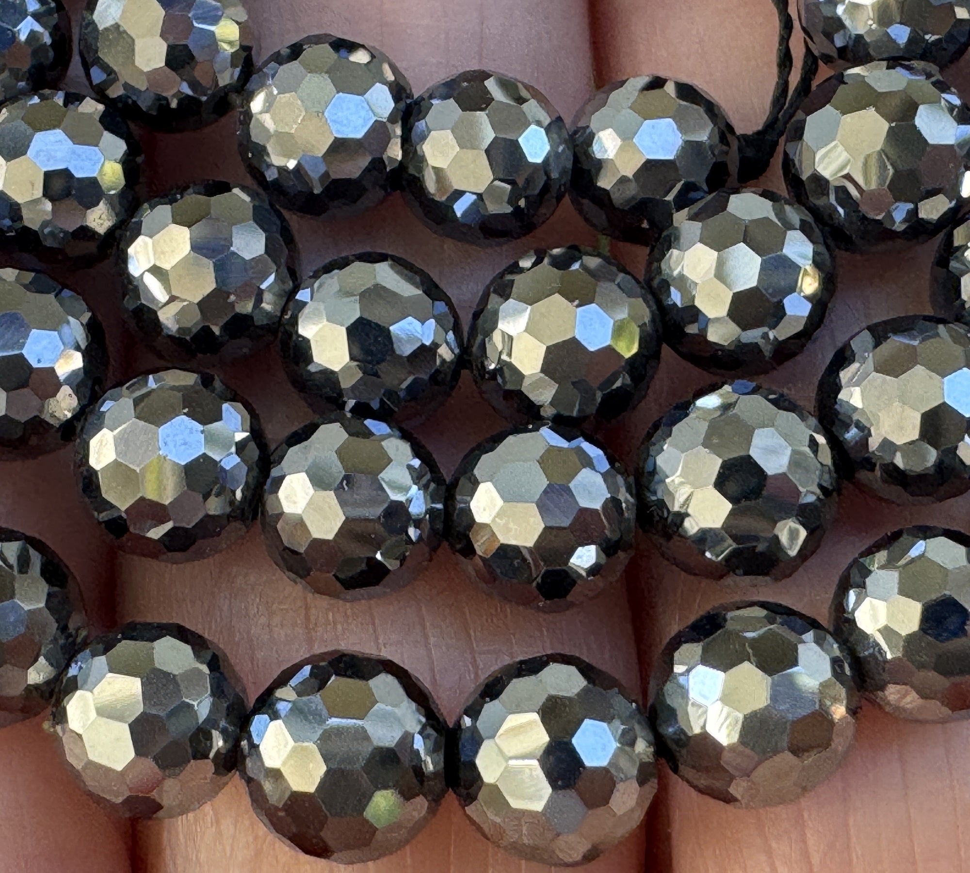 Terahertz 6mm round faceted beads genuine Terahertz energy crystal 39cm strand - Oz Beads 