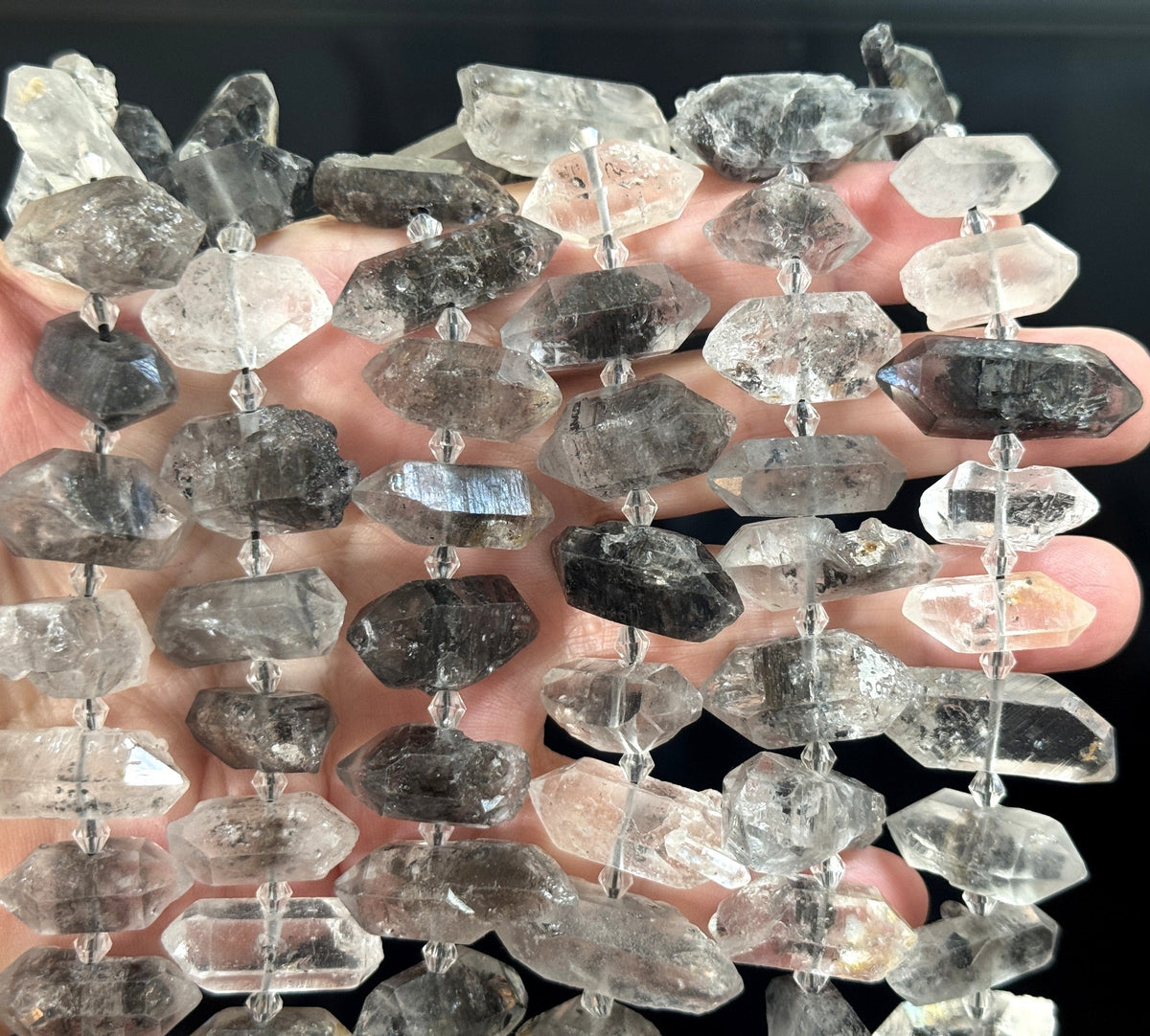 Tibetan Quartz Points center drilled natural crystal quartz beads full strand - Oz Beads 