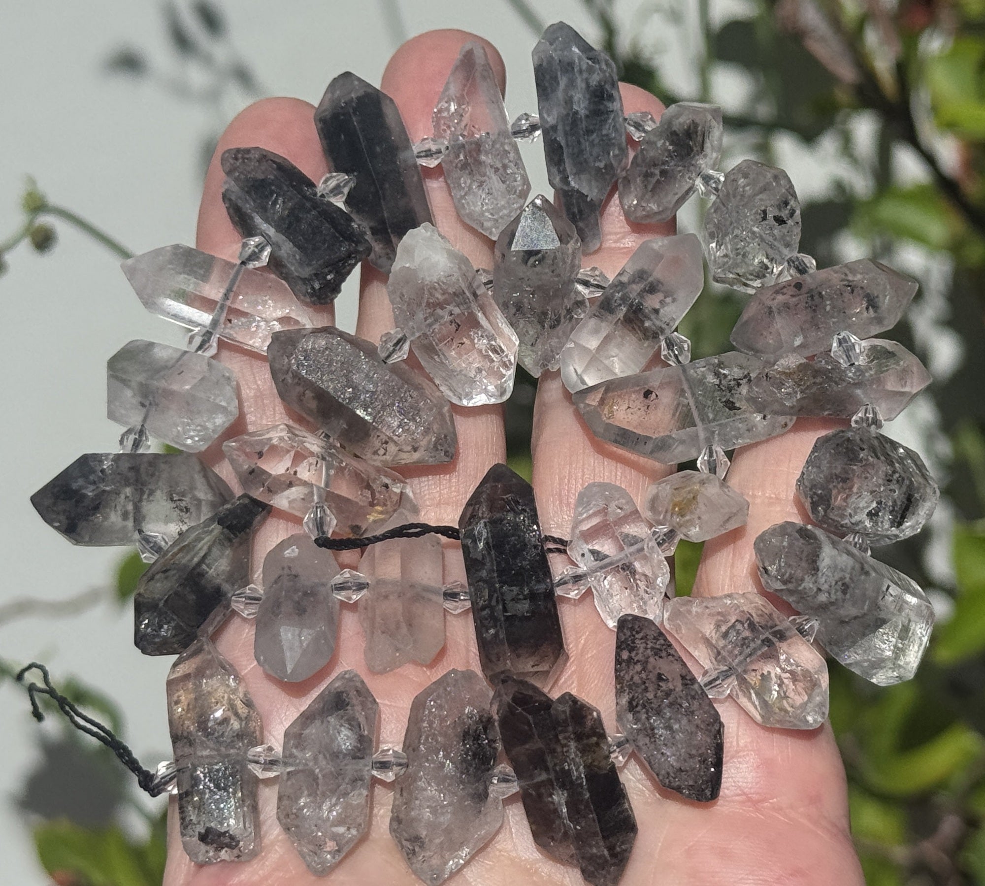 Tibetan Quartz Points center drilled natural crystal quartz beads full strand - Oz Beads 