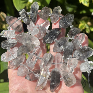 Tibetan Quartz Points center drilled natural crystal quartz beads full strand - Oz Beads 