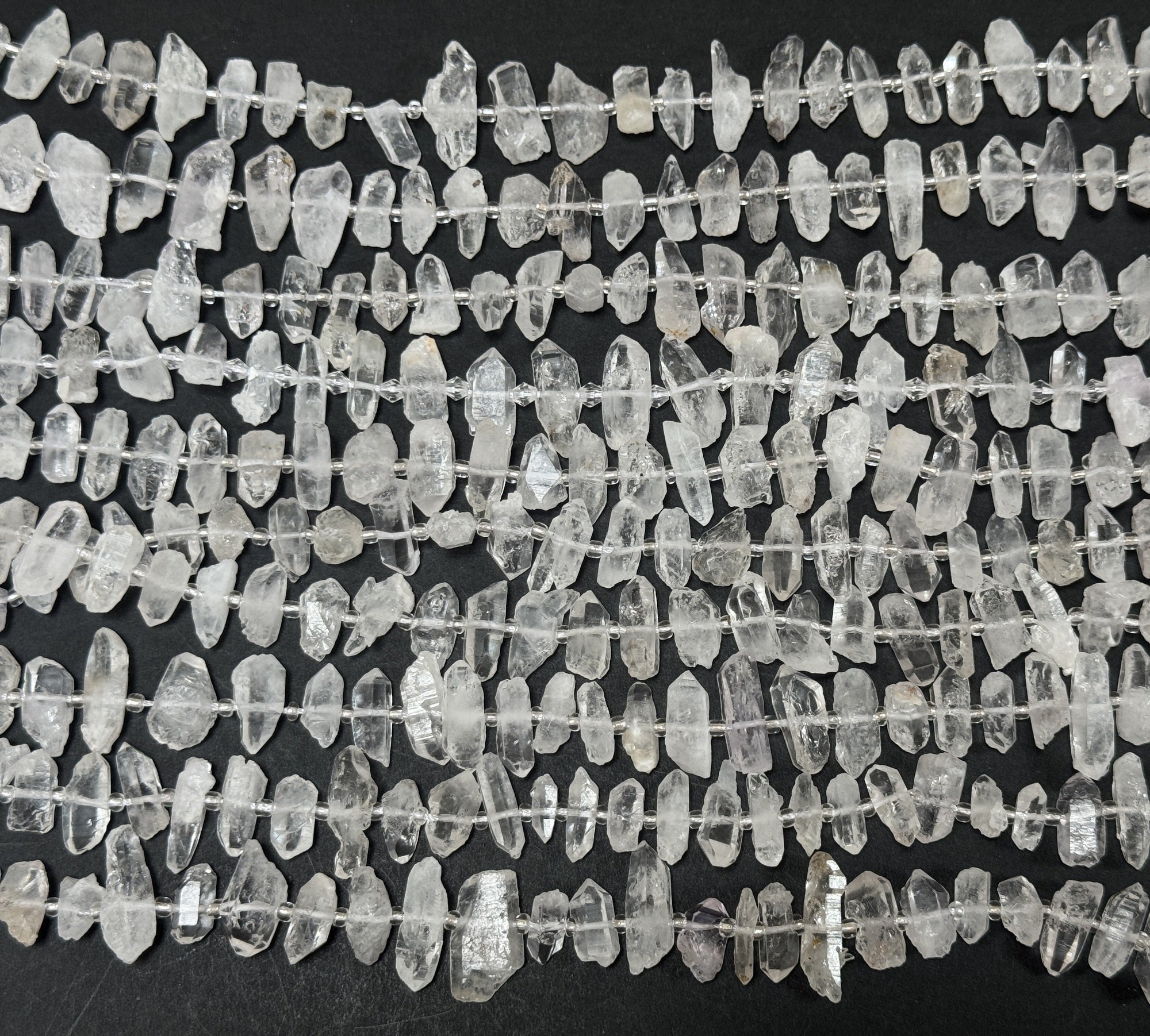 Natural Tibetan Quartz crystals, raw points center drilled beads 15.5" strand - Oz Beads 