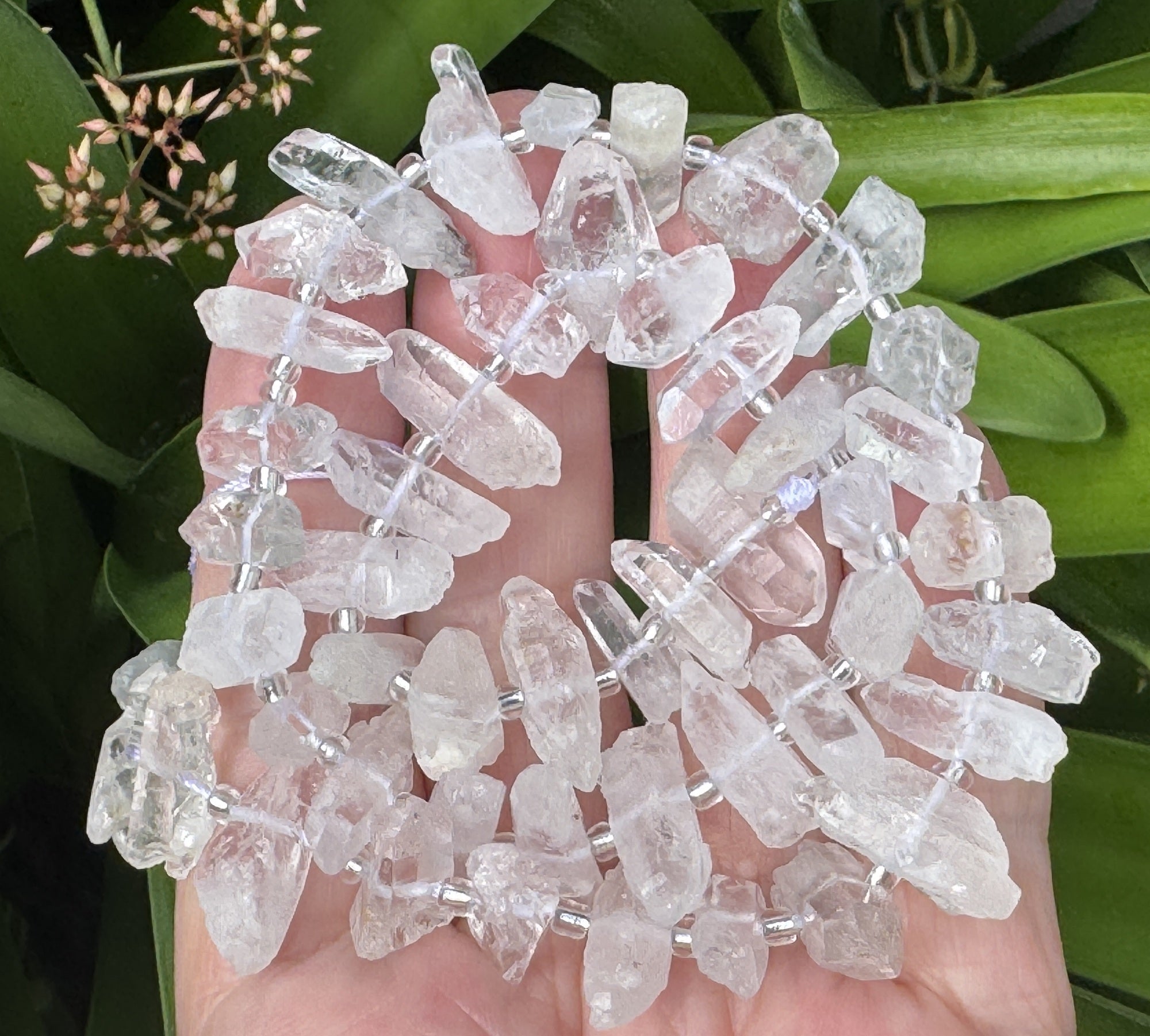 Natural Tibetan Quartz crystals, raw points center drilled beads 15.5" strand - Oz Beads 