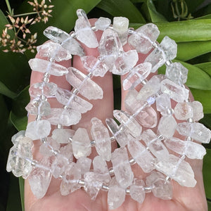 Natural Tibetan Quartz crystals, raw points center drilled beads 15.5" strand - Oz Beads 
