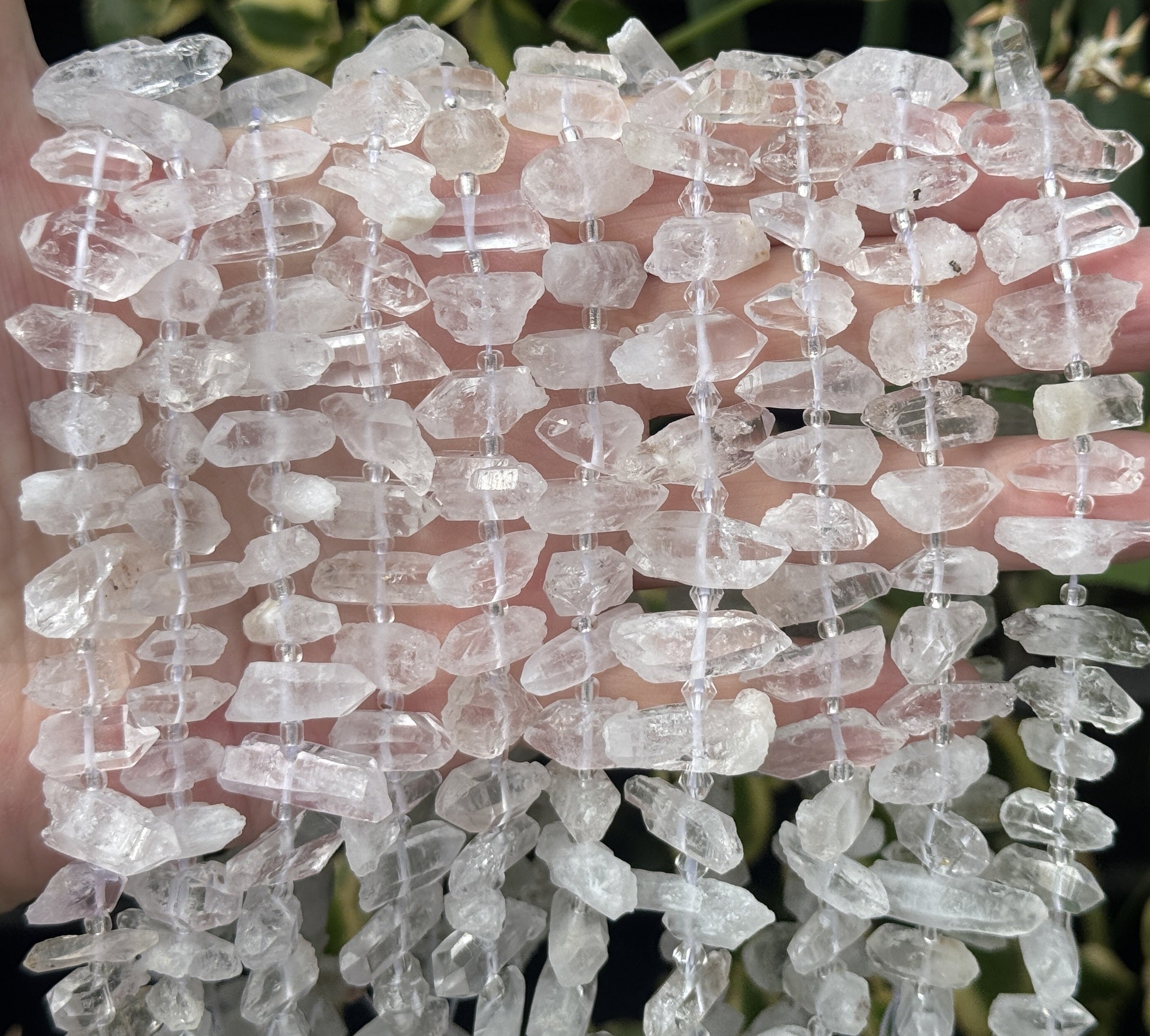 Natural Tibetan Quartz crystals, raw points center drilled beads 15.5" strand - Oz Beads 