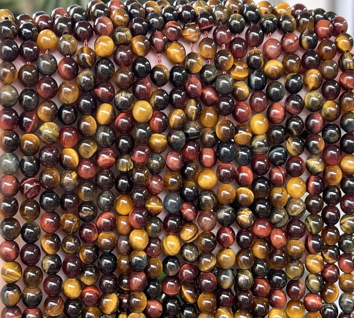 Tiger Eye mix color 6mm round polished gemstone beads 15.5" strand - Oz Beads 