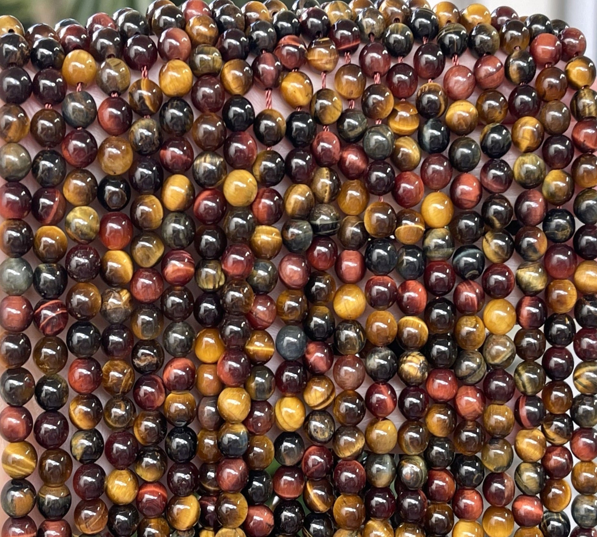 Tiger Eye mix color 6mm round polished gemstone beads 15.5" strand - Oz Beads 